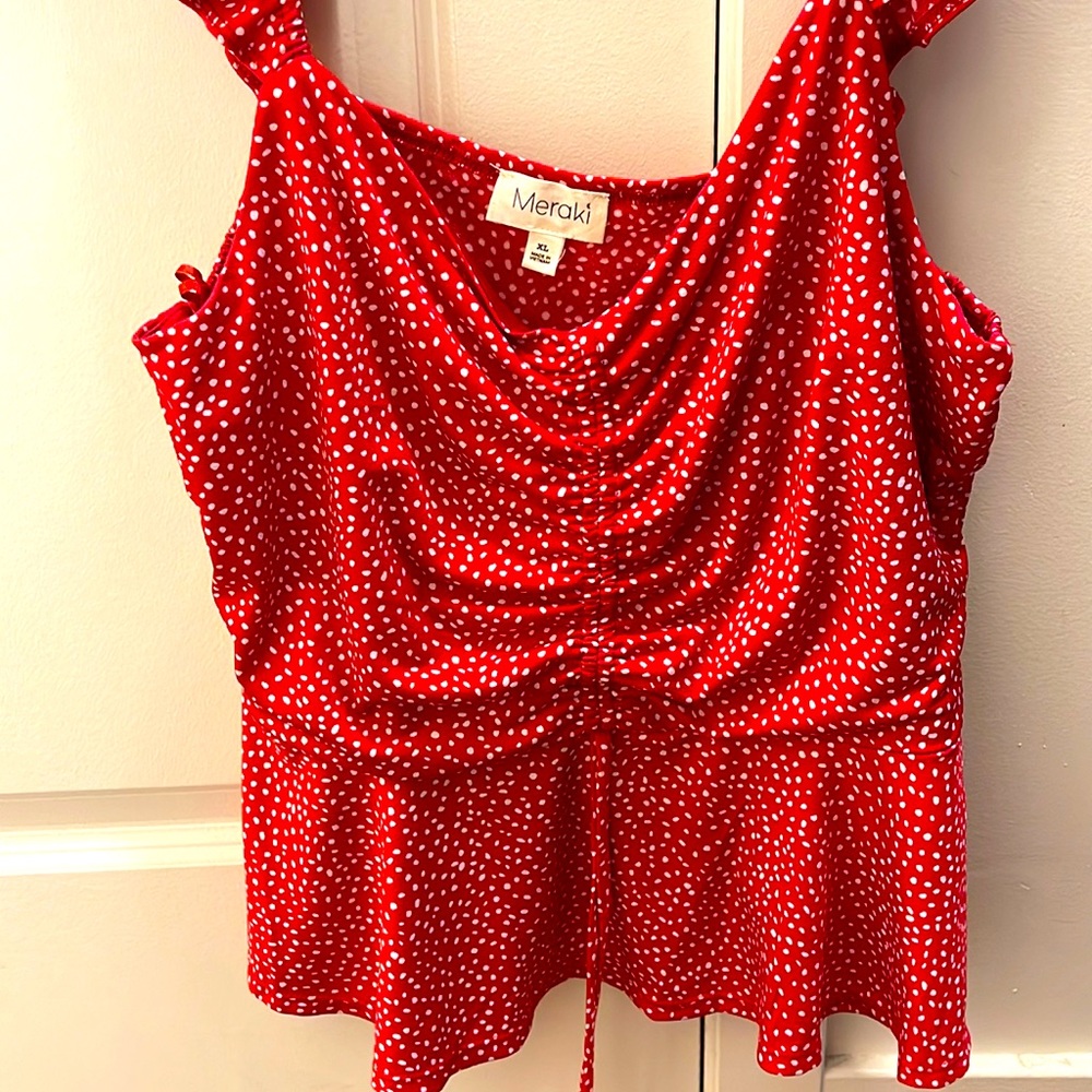Red with small white Polkadots dress tank top.